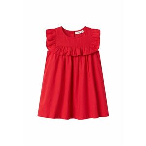 Rochie din bumbac si in - cu volanase - Rosu imagine