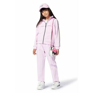 Bluza de trening cu fermoar si logo - Roz pastel imagine
