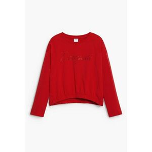 Bluza cu detaliu cu strasuri si decolteu la baza gatului - Rosu imagine