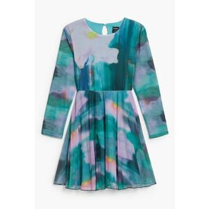 Rochie mini cu maneci lungi si model tie-dye - Verde persan imagine