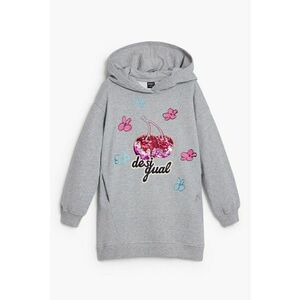 Rochie cu imprimeu si gluga - Gri deschis melange imagine