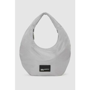 Geanta din material textil cu bareta de umar si logo brodat aplicat - Argintiu imagine