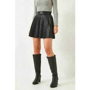 Fusta mini plisata HiCCUP - piele ecologica - neagra - din viscoza si lycra - croiala confortabila imagine