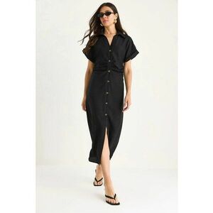 Rochie midi cu nasturi dama - HiCCUP - decolteu in V - poplin - negru imagine