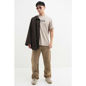 Tricou de bumbac cu decolteu la baza gatului - Negru/Maro nisip imagine