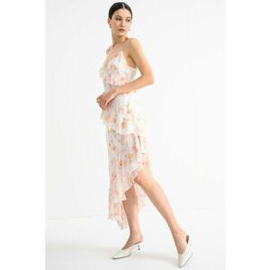 Rochie asimetrica cu model floral - Alb/Verde/Roz imagine