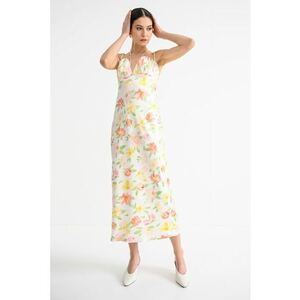 Rochie midi satinara cu bretele elastice - Multicolor imagine