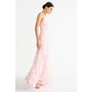 Rochie lunga cu broderie florala - Roz pal imagine
