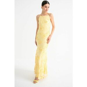 Rochie lunga cu broderie florala - Galben pai imagine
