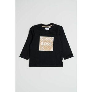 Bluza de bumbac cu decolteu la baza gatului si logo - Negru/Maro deschis imagine