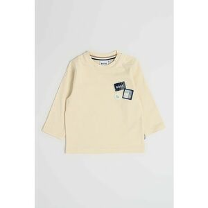 Bluza de bumbac cu decolteu la baza gatului si logo - Albastru ultramarin/Bej imagine