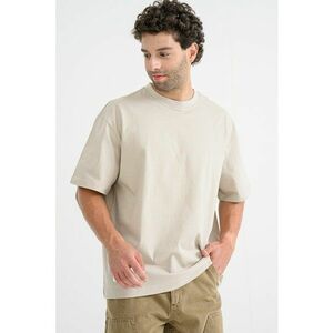Tricou din bumbac cu imprimeu pe partea din spate si decolteu la baza gatului - Bej imagine
