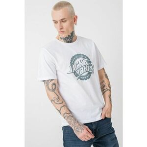 Tricou cu imprimeu logo si decolteu la baza gatului - Alb/Verde feriga imagine