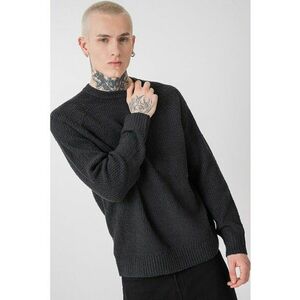 Pulover cu maneci raglan si decolteu la baza gatului - Negru stins imagine