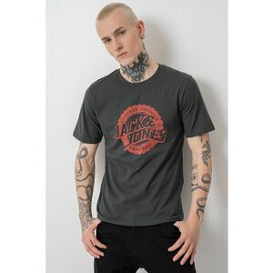 Tricou cu imprimeu logo si decolteu la baza gatului - Rosu stins/Gri antracit imagine