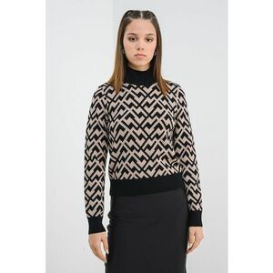Pulover cu maneci lungi si model - Negru/Maro nisip imagine