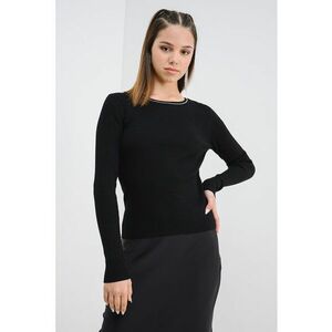 Pulover slim fit cu decolteu la baza gatului si striatii - Negru/Argintiu imagine