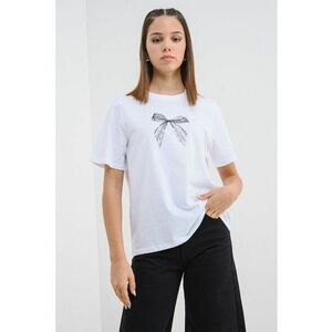 Tricou din bumbac organic cu detaliu funda - Negru/Alb optic imagine