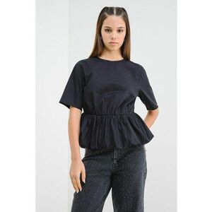 Blua din bumbac organic cu talie cu fronseuri - Negru imagine