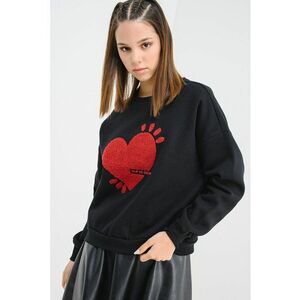 Bluza de trening cu croiala lejera si aplicatie inima - Rosu/Negru imagine