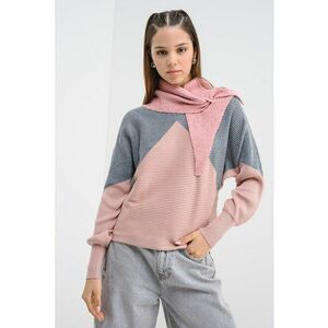 Pulover lejer cu model colorblock - Gri/Roz prafuit imagine