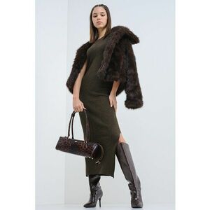 Rochie din tricot cu slit lateral - fara maneci - Maro inchis imagine