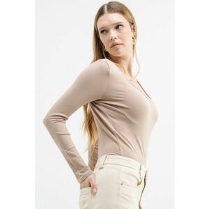 Body slim fit cu maneci lungi - Bej imagine