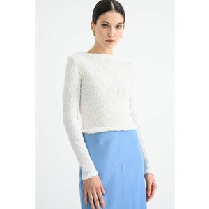 Bluza texturata cu decolteu barcuta - Alb optic imagine
