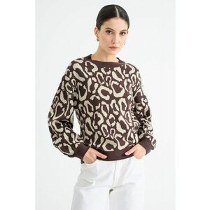 Pulover cu maneci cazute si animal print - Maro inchis/Bej imagine