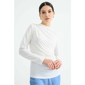 Bluza cu design drapat si decolteu la baza gatului - Alb optic imagine