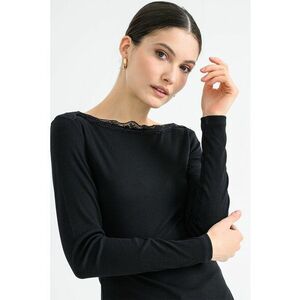 Bluza slim-fit cu striatii si decolteu cu garnitura din dantela - Negru imagine