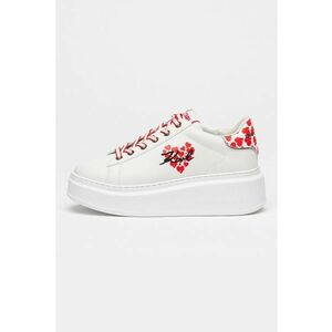 Pantofi sport wedge de piele cu logo - Rosu/Alb imagine