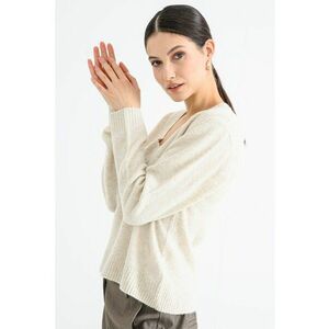 Pulover lejer cu decolteu in V - Bej imagine