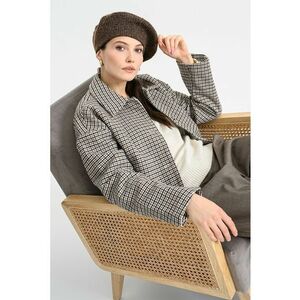 Jacheta din amestec de lana cu model houndstooth - Negru/Bej/Maro deschis imagine