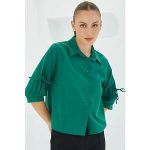 Camasa dama BDART - maneci bufante - verde - bumbac imagine