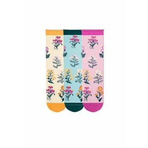 Cutie cu 3 perechi de sosete Fine din Bumbac organic cu model floral culori deschise imagine