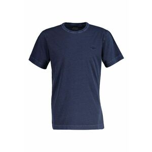 Tricou din bumbac cu decolteu la baza gatului si broderie logo discreta - Albastru inchis imagine