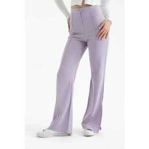 Pantaloni dama - drepti cu talie inalta si crapaturi - violet - textil imagine