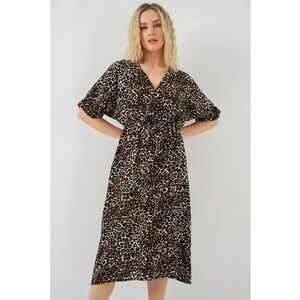 Rochie midi dama - HiCCUP cu decolteu in V si snur - viscoza - multicolor imagine