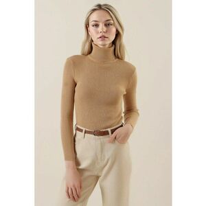 Pulover dama - BigDart - texturat - guler inalt - tricot - Bej Natural - imagine