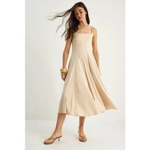 Rochie midi dama - HiCCUP - textil - decolteu patrat - bej imagine