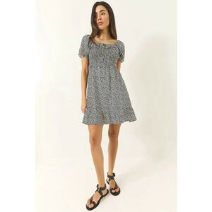 Rochie mini - HiCCUP - guler patrat - volane florale - negru - viscoza imagine