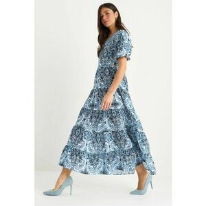 Rochie maxi - HiCCUP - model texturat - guler rotund - albastru - poliester imagine