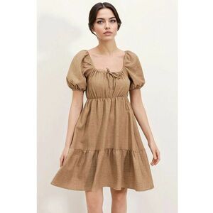 Rochie mini dama HiCCUP - forma A - decolteu patrat - Maro imagine