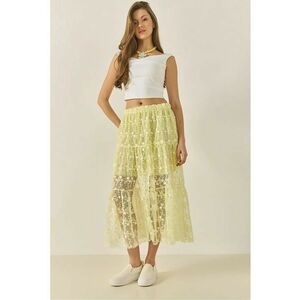 Fusta maxi - talie inalta - textil/bumbac - galben imagine