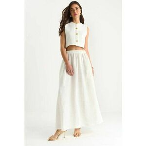 Set lung texturat din doua piese - vesta si fusta - alb - poliester-lycra imagine