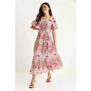 Rochie maxi - HiCCUP - model texturat - guler rotund - roz - poliester imagine
