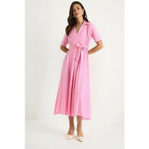 Rochie midi dama HiCCUP - cu cordon - bumbac/elastan - roz imagine