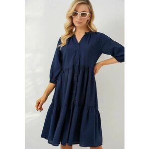 Rochie midi dama HiCCUP - maneci trei sferturi - viscoza/nylon - bleumarin imagine