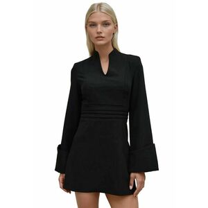 Rochie mini - decolteu in V - maneci lungi - textil - Negru imagine